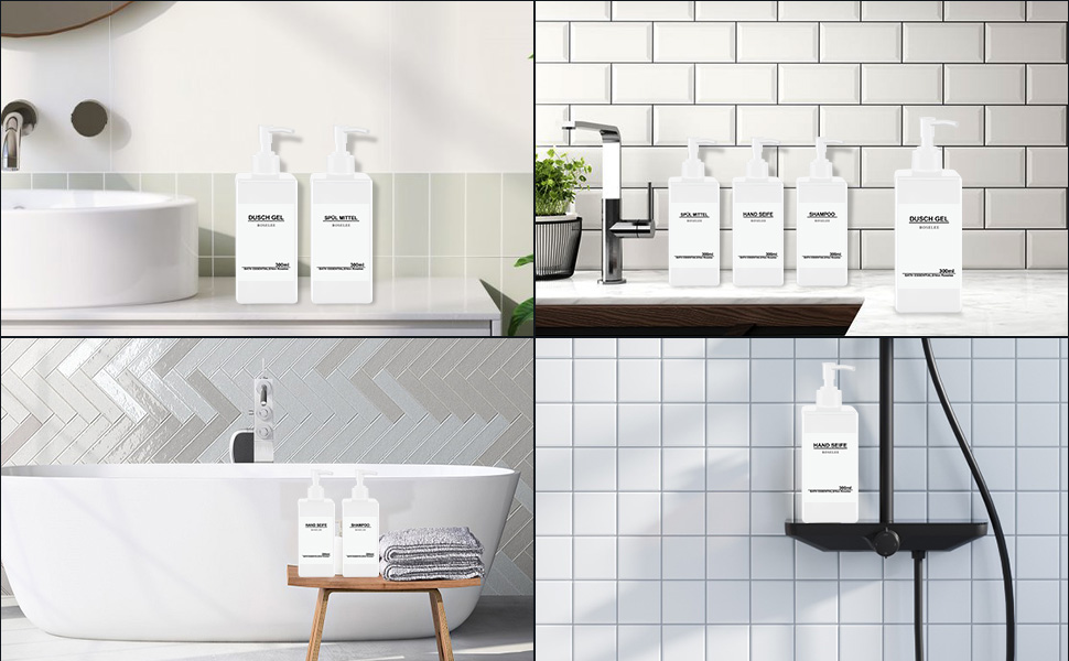 Набір дозаторів для мила Roselee (4 шт.), 300 мл, пластик, для кухні та ванної кімнати