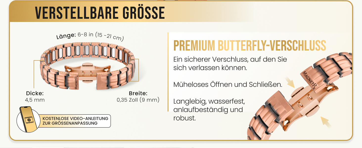 Браслет на руку чоловічий MagnetRX® з чистої міді – Магнітний браслет для чоловіків для магнітної терапії – Ідеально підходить при артриті та синдромі зап'ястного каналу – З інструментом для регулювання довжини (5 рівнів інтенсивності – EllipseMAX (5000 Гаус), мідь)