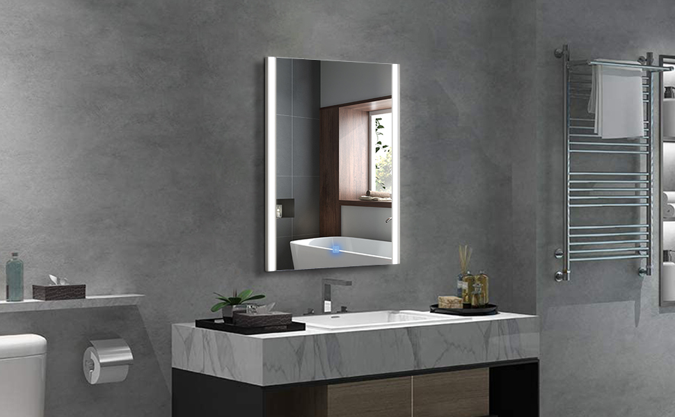 Дзеркало для ванної кімнати CLIPOP з підсвічуванням LED, сенсорне управління, IP44, 3 кольори світла, 40x50 см