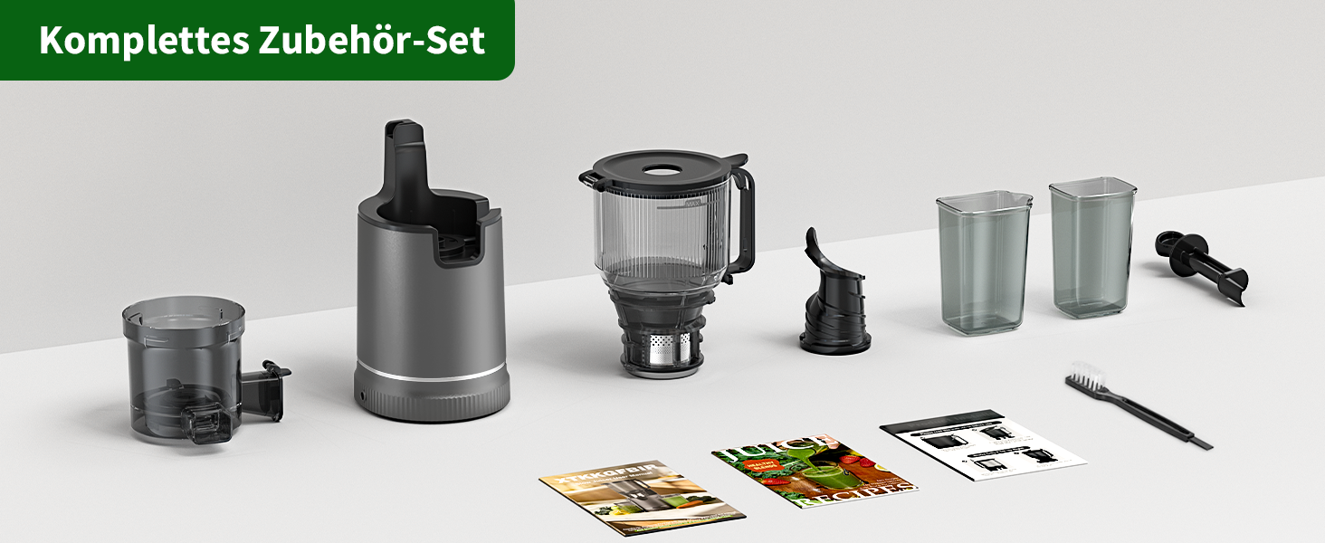 Шнекова соковижималка Entsafter Slow Juicer SJ-065, 400 Вт, XL-завантажувач 152 мм, Titanium Gray