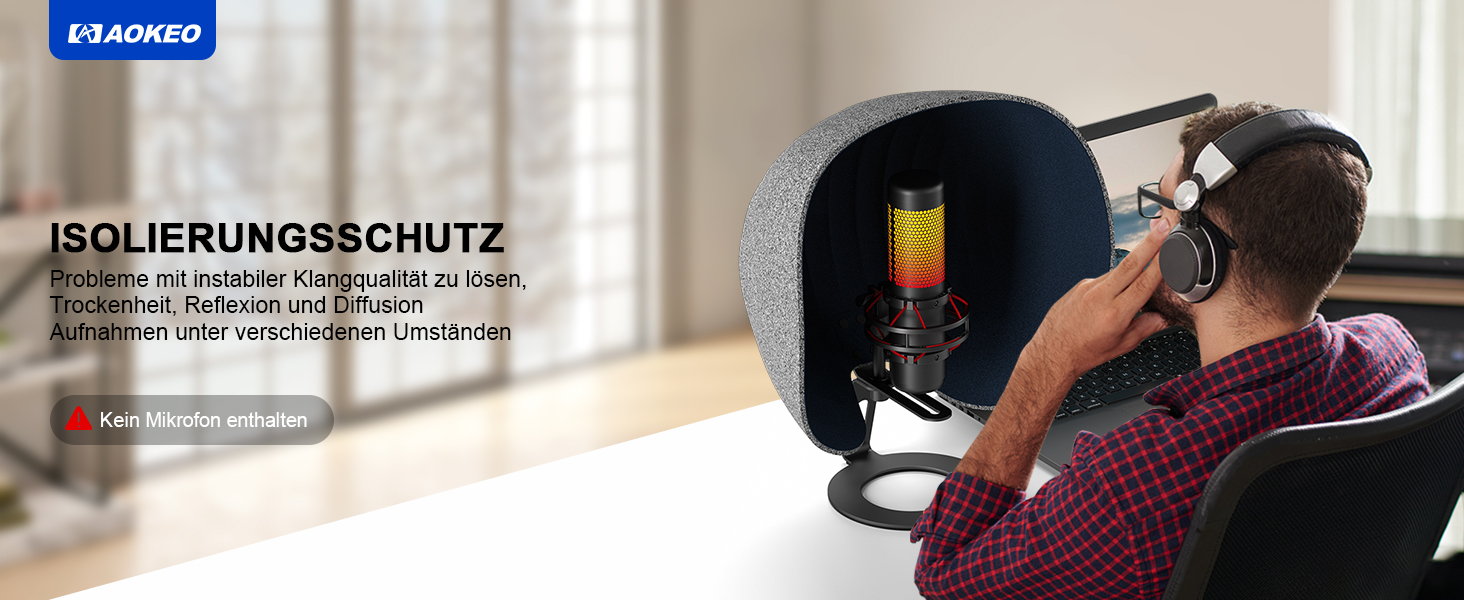 Акустичний ізоляційний екран для мікрофона AOKEO, поп-фільтр та звукопоглинаючий щит, регульований