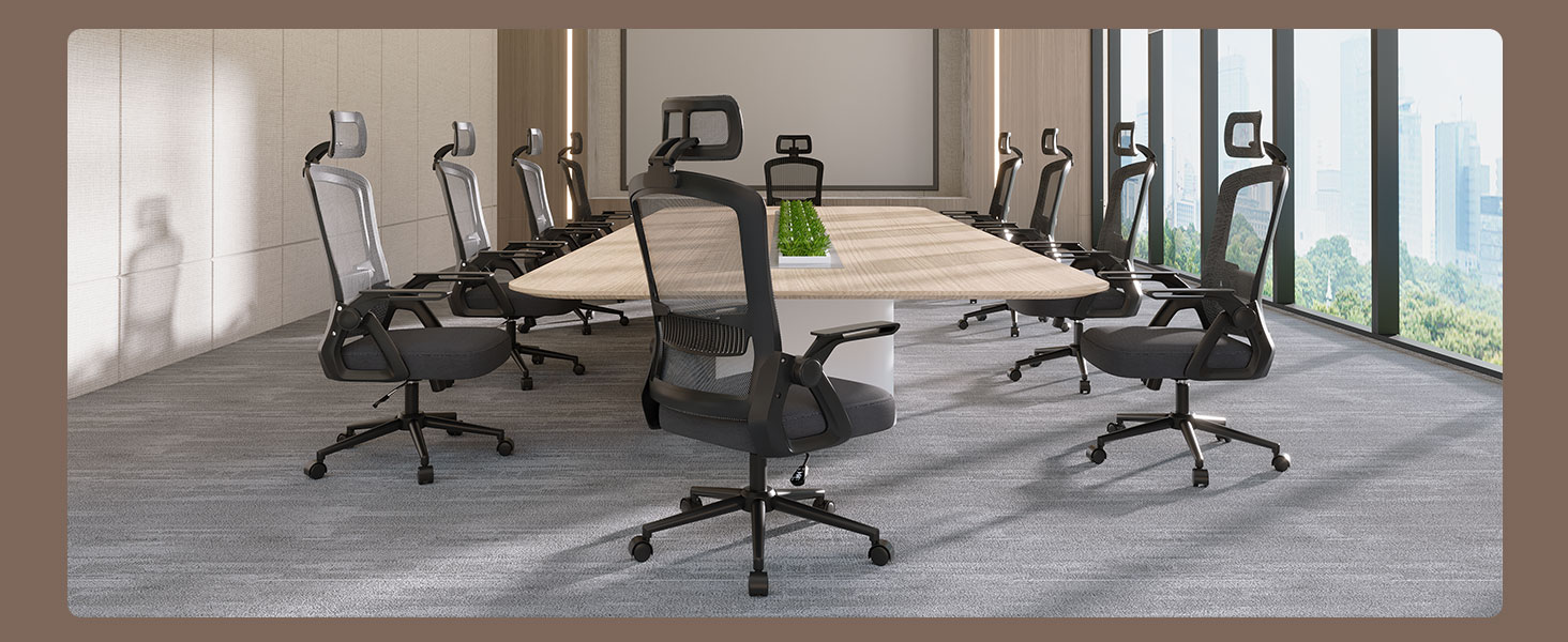 Офісний стіл Naspiro Ergonomic, регульований по висоті, поворотний крісло з дихаючою спинкою з сітки, відкидні підлокітники на 90° та поперекова підтримка, високощільна піна для дому/офісу (Чорний-1, з підголівником)