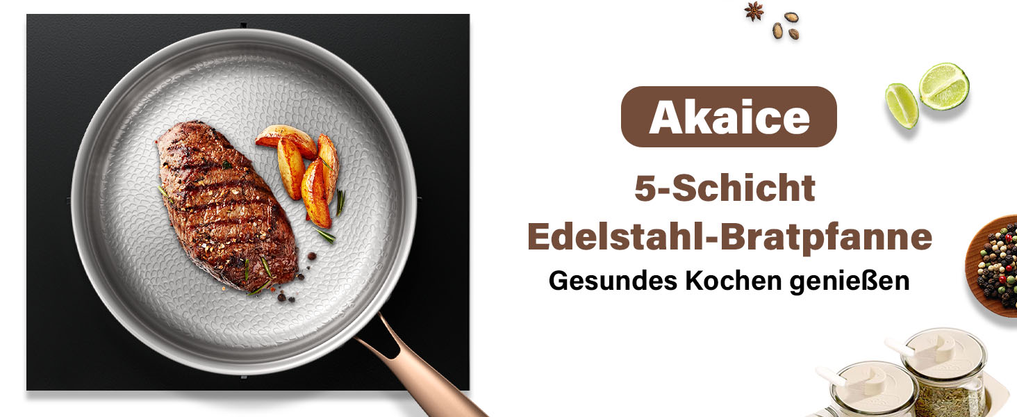 Пательня сталева 28 см Titan, не покрита, індукційна, з ручкою з рожевого золота, 18/10, для всіх типів плит та посудомийки, без PTFE/PFOA