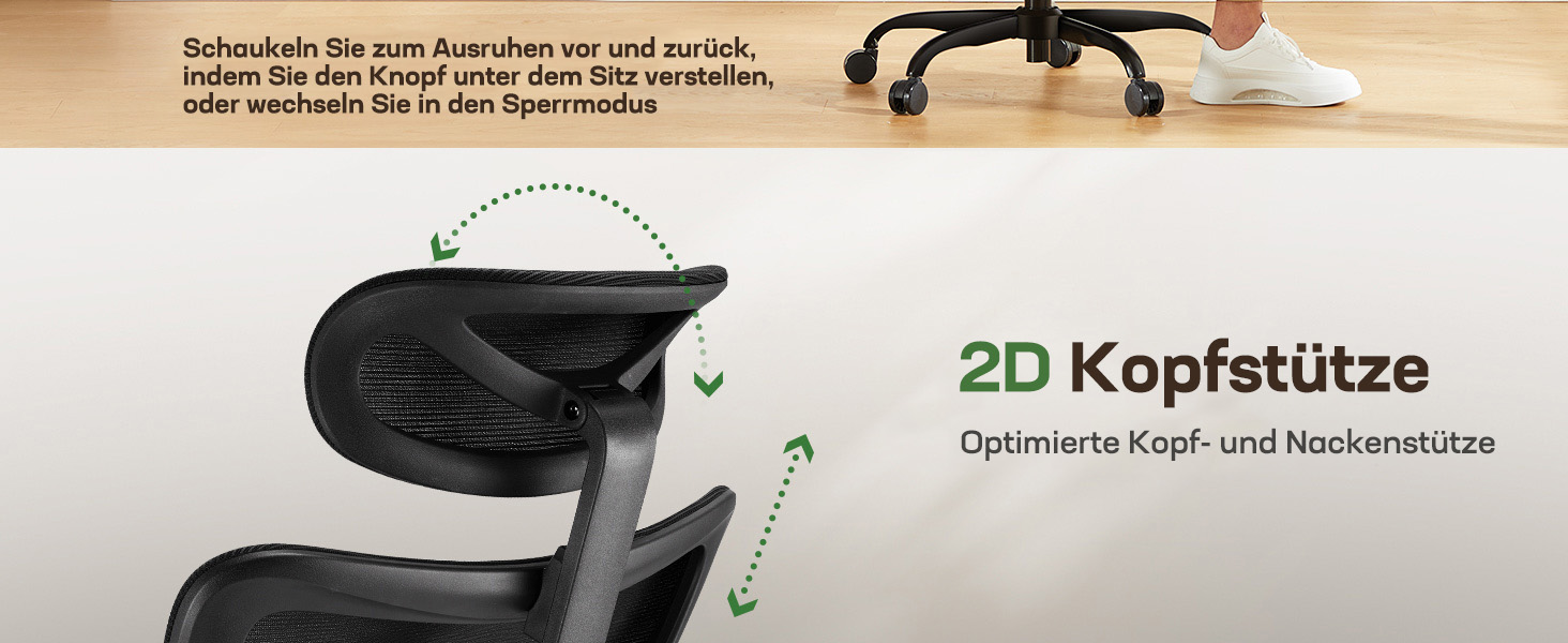 Офісний стіл Марсаїл: ергономічне крісло з регульованою поперековою підтримкою, підголівником та підлокітниками, регулювання висоти та функція гойдання, чорний