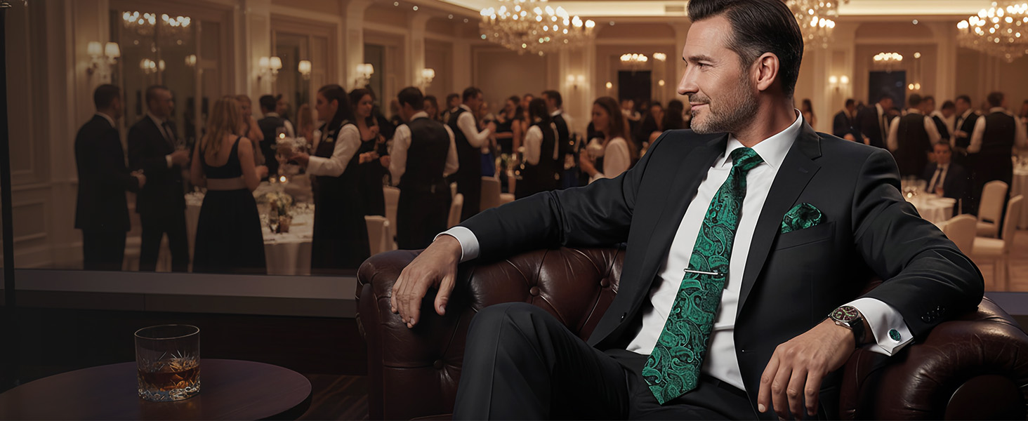 Набір краватки та кишенькового хустинки Enlision для чоловіків, краватка, краваткова затискач, запонки, Champagne, універсальний розмір