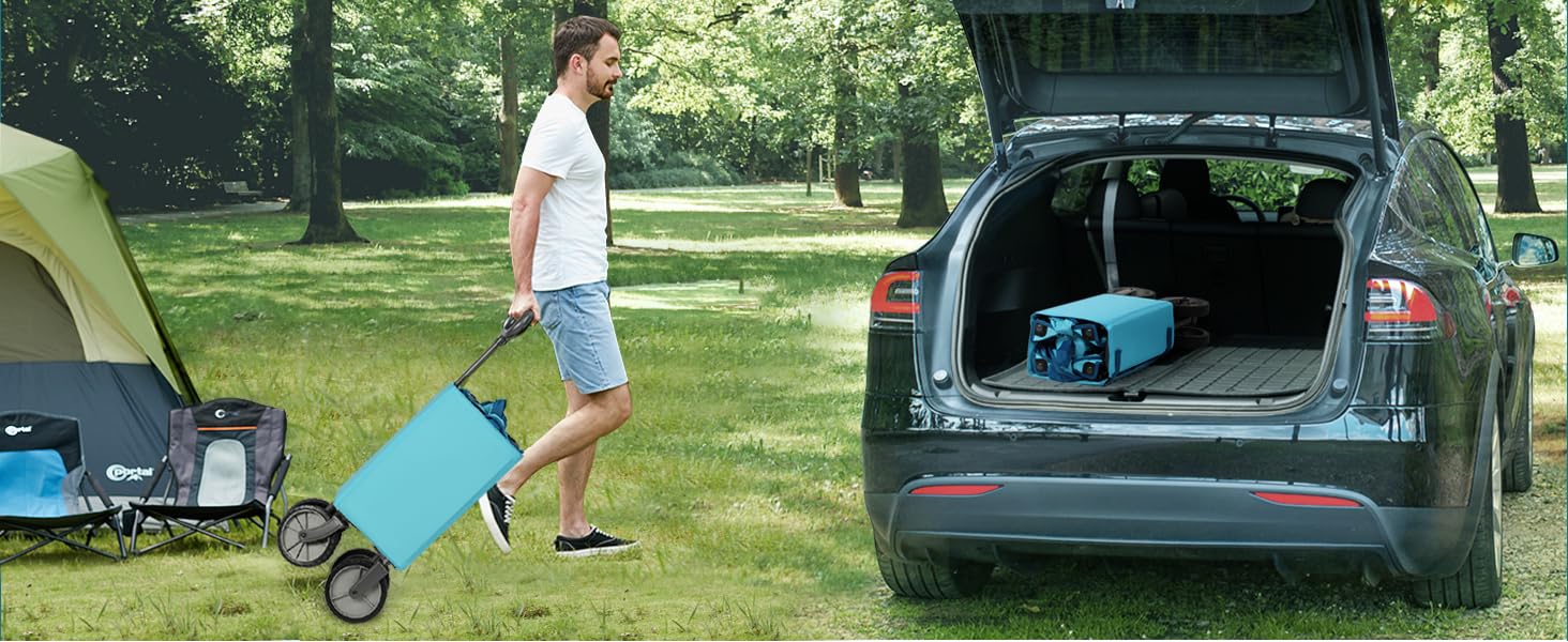 Візок садовий портативний Bollerwagen 300L XXL синій: для кемпінгу, пляжу, транспорту, з підскладником та бічними кишенями, вантажопідйомність 120 кг