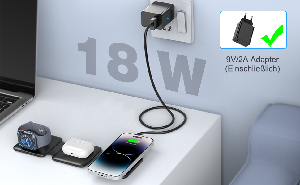 Зарядна станція MagSafe для iPhone: бездротовий зарядний пристрій 3-в-1, сумісний з iPhone 16/15/14/13/12 Pro Max Plus, iWatch, чорний