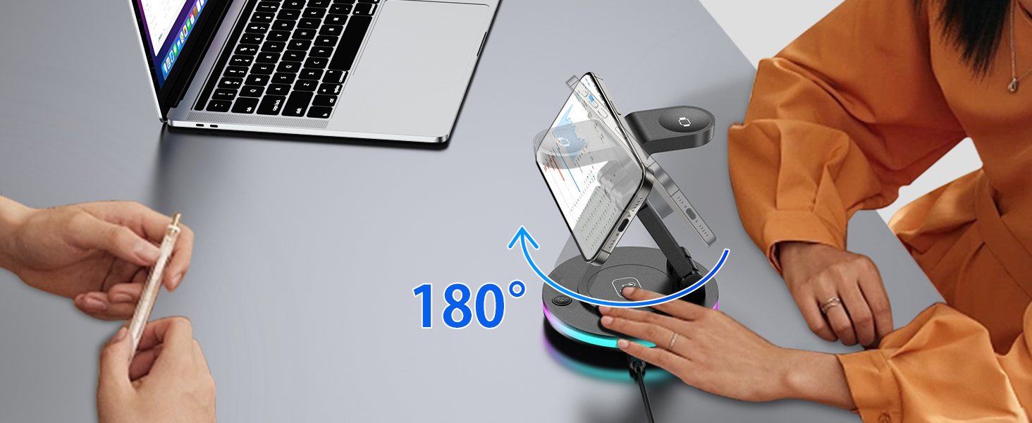 Бездротова зарядка MagSafe 3-в-1: зарядний стан для Apple Watch, iPhone 16/15/14 з нічним світлом, поворотний