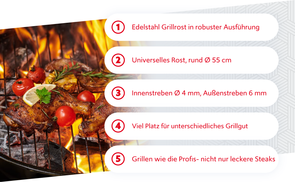 Німецька чавунна решітка для гриля, діаметр 55 см - універсальна для вугільного, газового та швабри