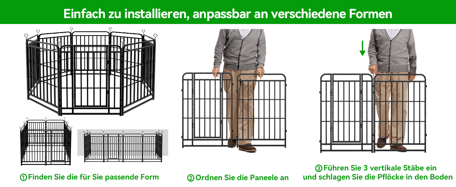 Вольєр для цуценят 544см, 80см висотою, 8-секційний розкладний вольєр для тварин з дверима, вольєр для собак, переносний загін для собак, котів, кроликів та саду, збірка без інструментів (8 секцій - 100см висотою)