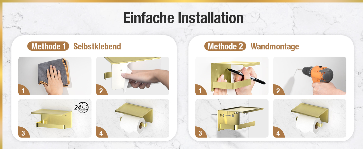 Тримач туалетного паперу HITSLAM без свердління, нержавіюча сталь з полицею, самоклеючий, для ванної кімнати, щіткова мідь