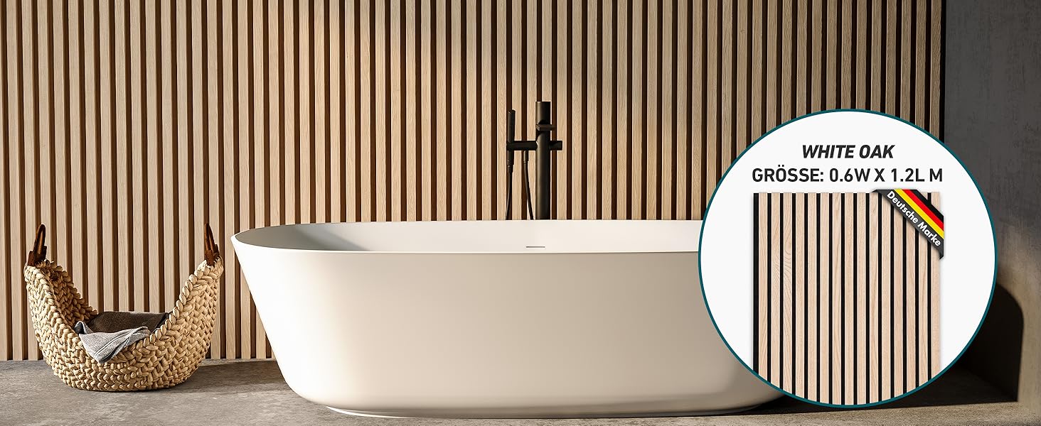 Акустичні настінні панелі KARAT з натурального шпону дуба (White Oak), ламелі з дерева та фетру для шумоізоляції та звукопоглинання, 118 x 60 см