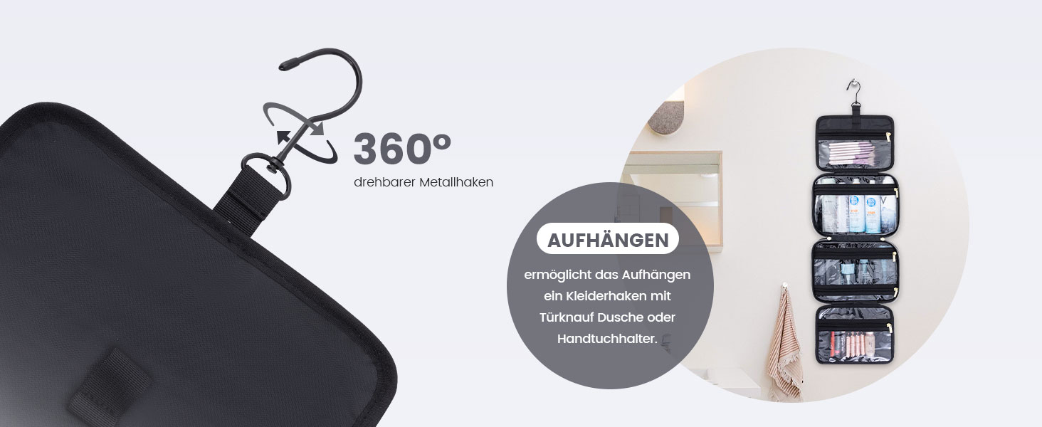 Сумка для косметики OVEVOOK чорна з відділенням для прикрас (M-Update) - водонепроникна, з гачками