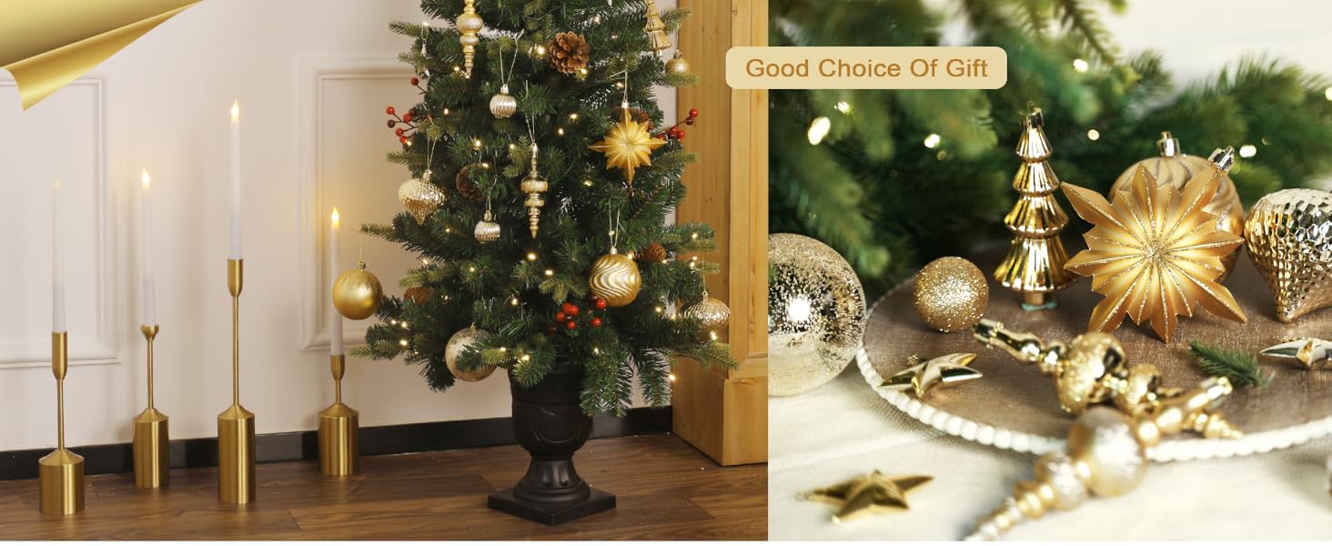 Набір ялинкових прикрас Shareconn, 80 шт., 4–12,5 см, міцні золоті пластикові кулі для ялинки, різдвяний декор, з ниткою для підвішування, темно- та світло-золоті кольори