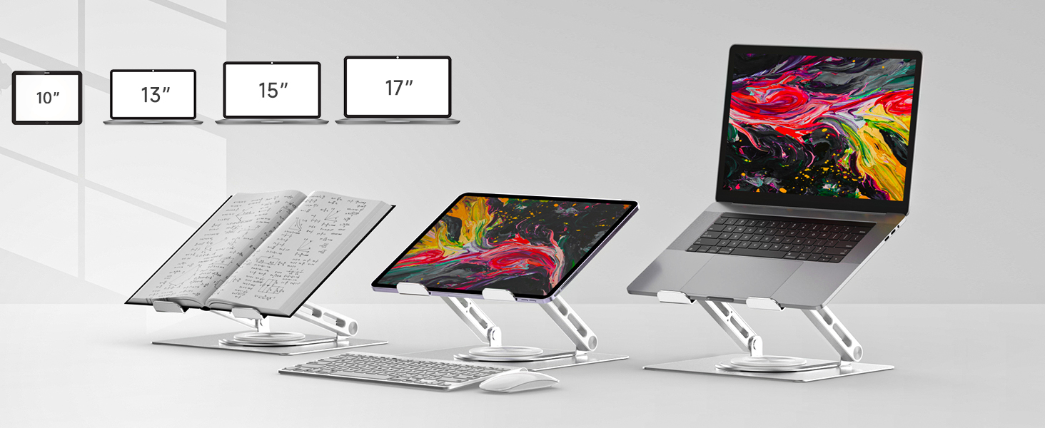 Adjustable Laptop Stand for Desk - 360° Rotating Base, Ergonomic Riser for MacBook Pro/Air, HP, Dell, Lenovo (10-17 inch)