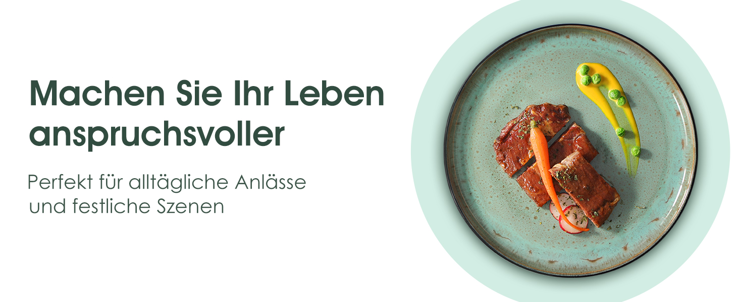 Набір посуду на 6 осіб vancasso AMBER, 18 предметів, ручної роботи, з реактивною глазур'ю, смарагдово-зелений