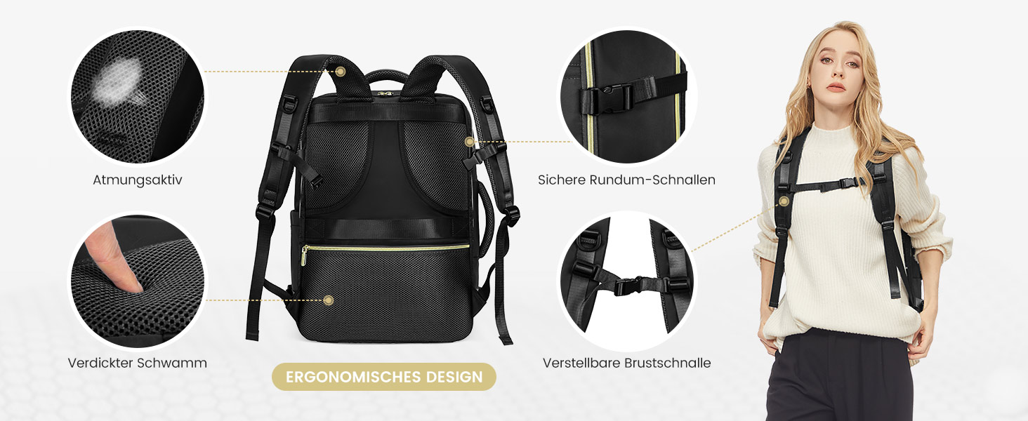 LOVEVOOK Рюкзак ручної поклажі, 40L, для ноутбука 17 дюймів, бежевий, для подорожей