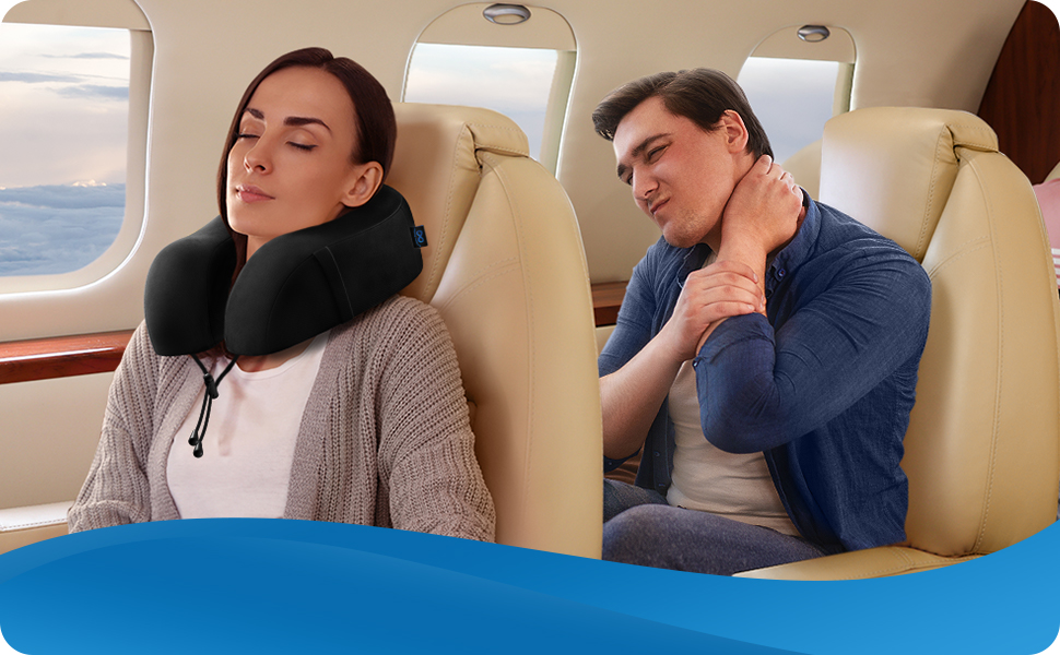 Подушка для шиї Everlasting Comfort з піною з пам'яті – комфортна підтримка для подорожей літаком, автомобілем або поїздом – набір для подорожей з навушниками, маскою для сну та сумкою (Чорний)