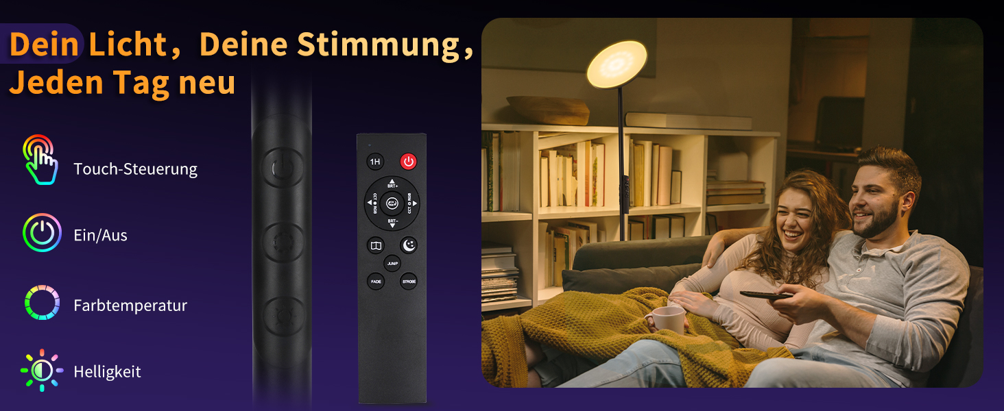 Стійка лампа LuminexDesigns з полицею, 36W+7W LED, диммування, 3200LM+600LM, сучасний дизайн, для вітальні та як настінний світильник, з пультом керування, 2700K-6500K, чорний колір