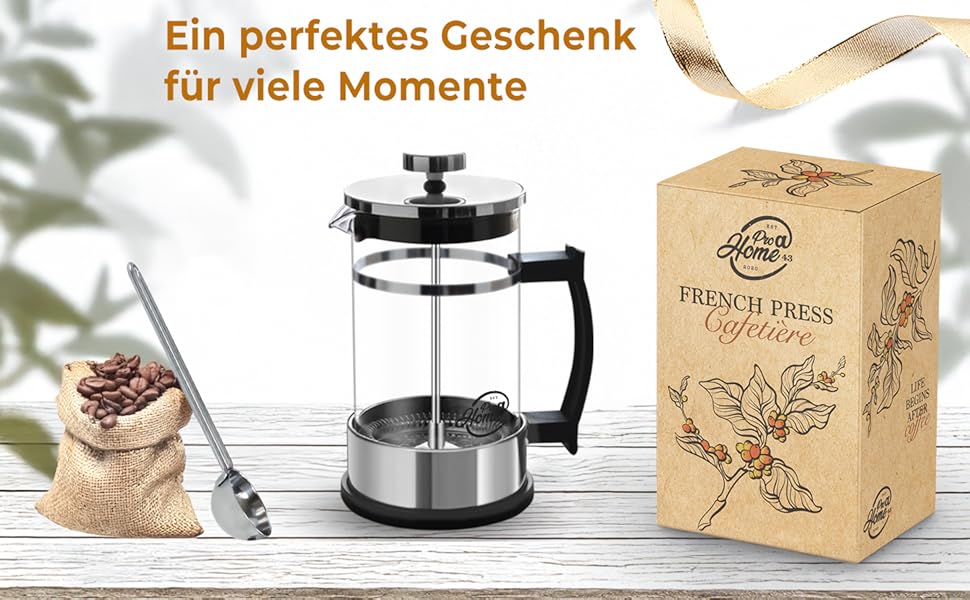Френч-прес скляний 0,6 л з нержавіючої сталі - набір для приготування кави з запасним фільтром та ложкою - ручна кавомашина для кави та чаю