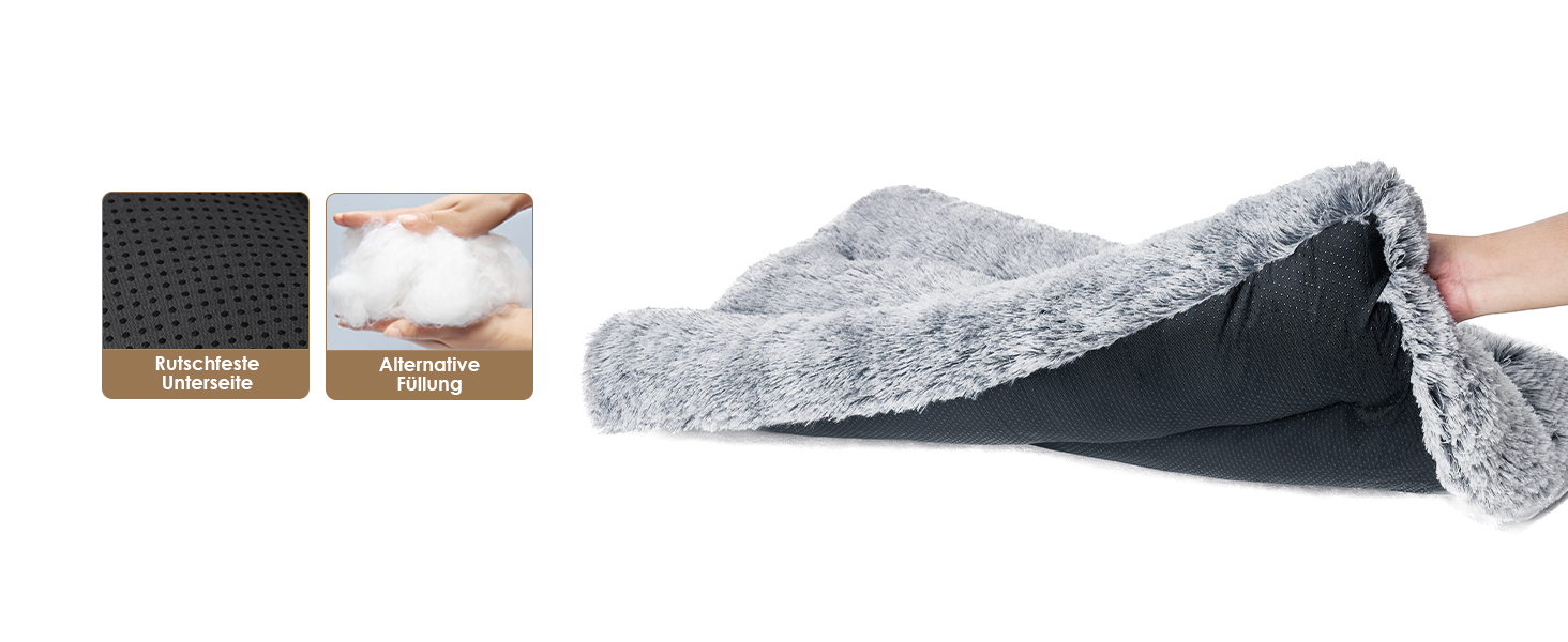 М'яке ліжко для собак EHEYCIGA, 60x45 см, сіре, з довгим плюшем, неслизьке, для маленьких собак