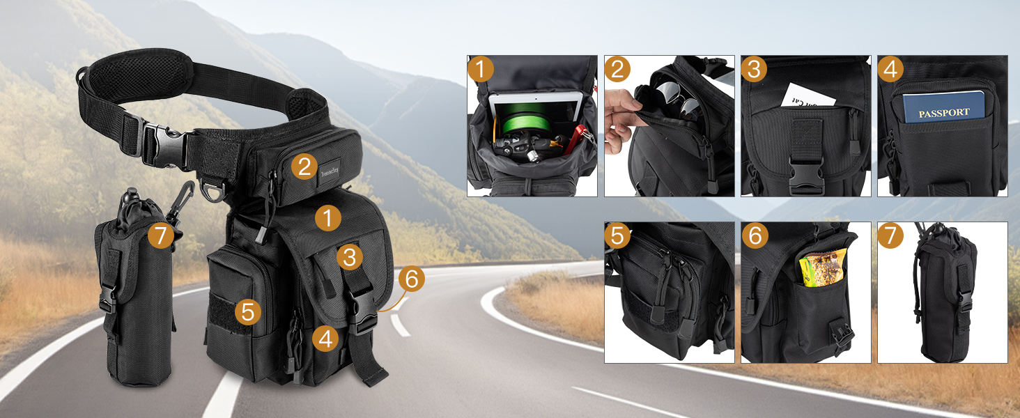 Тактична набедрена сумка Jueachy, водонепроникна, для мотоциклів, риболовлі, кемпінгу, чорна