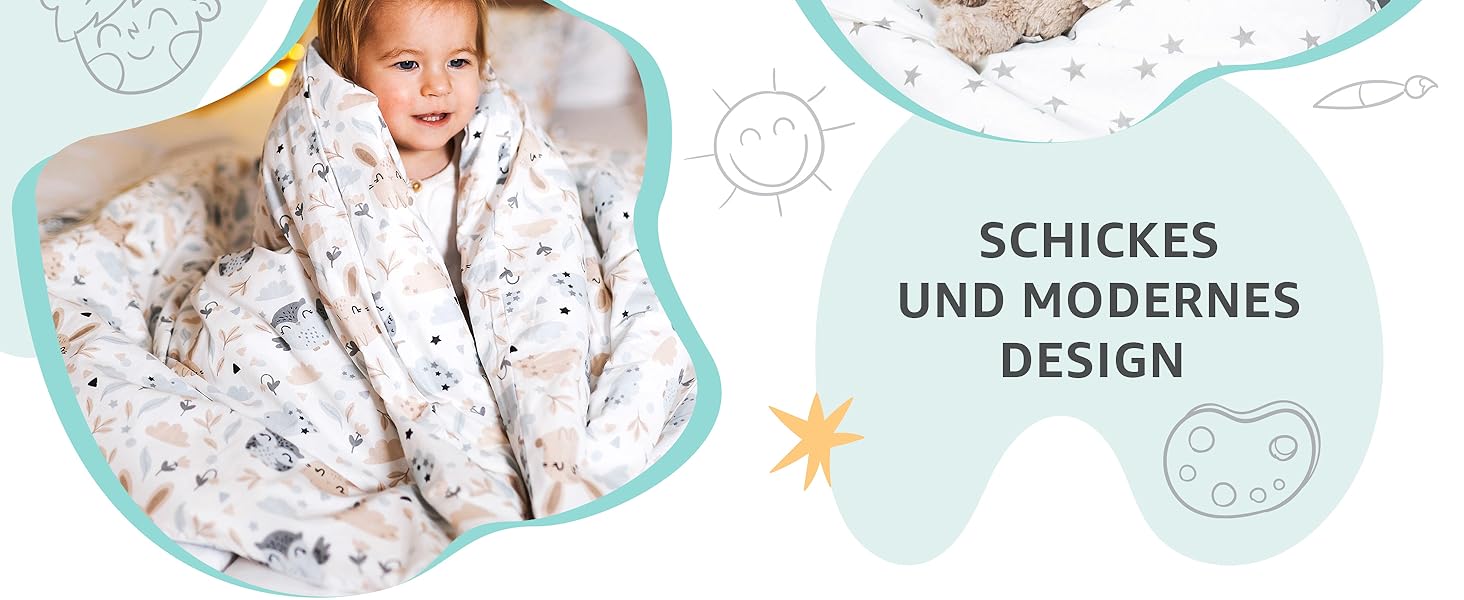 Комплект постільної білизни для дитячого ліжечка 90x120 см з бавовни Kinderbettwäsche - комплект ковдри та наволочок 40x60 см для малюків (хлопчиків та дівчаток). Oeko-Tex, білий з сірими зірками / сірий з білими зірками.