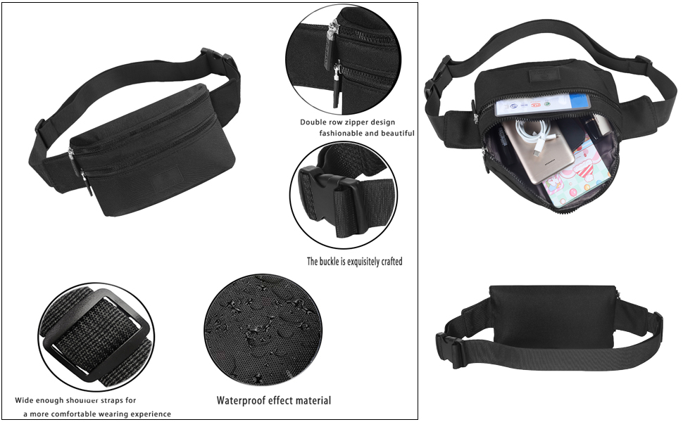 Поясна сумка на пояс для жінок та чоловіків, спортивна, водовідштовхувальна, чорна