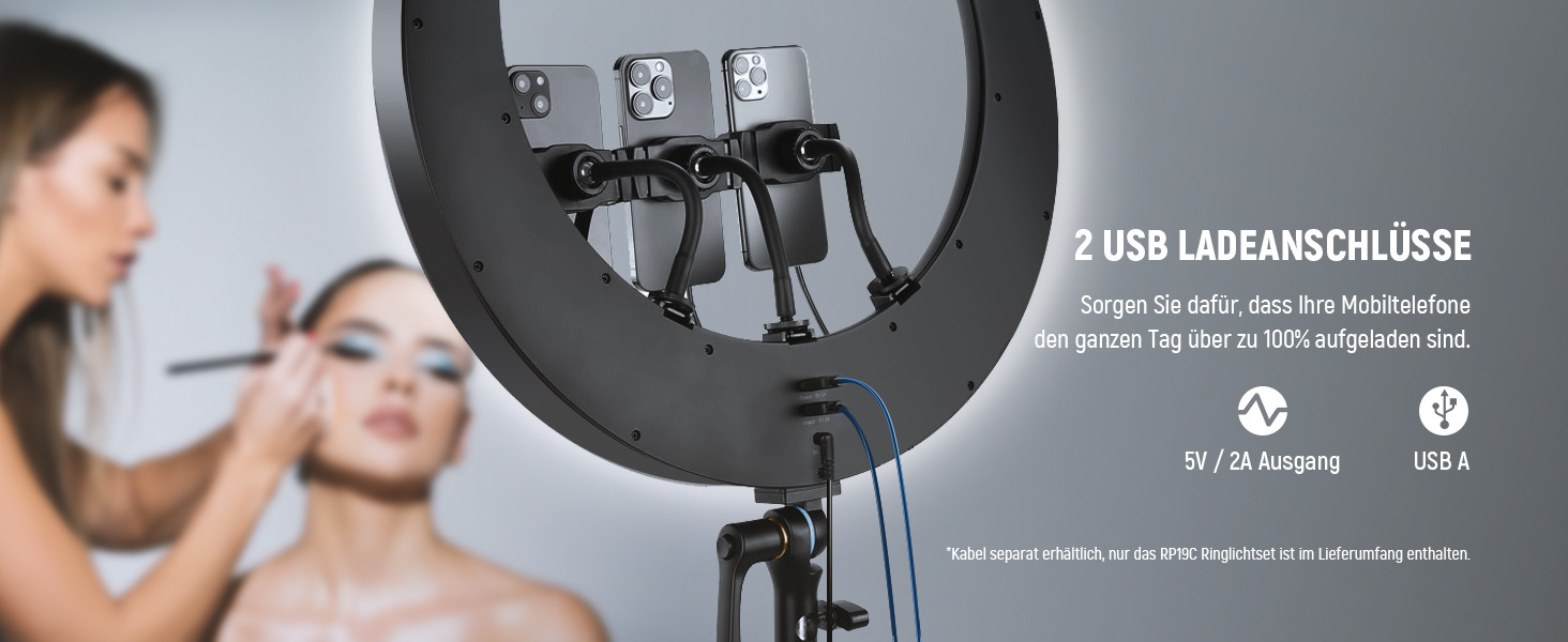 NEEWER Ringlicht RP19H 19 дюймів з триподом та 3 тримачами для телефону, RGB, 42W, CRI 97+, 2540 Lux, для стрімінгу, офісу, Zoom