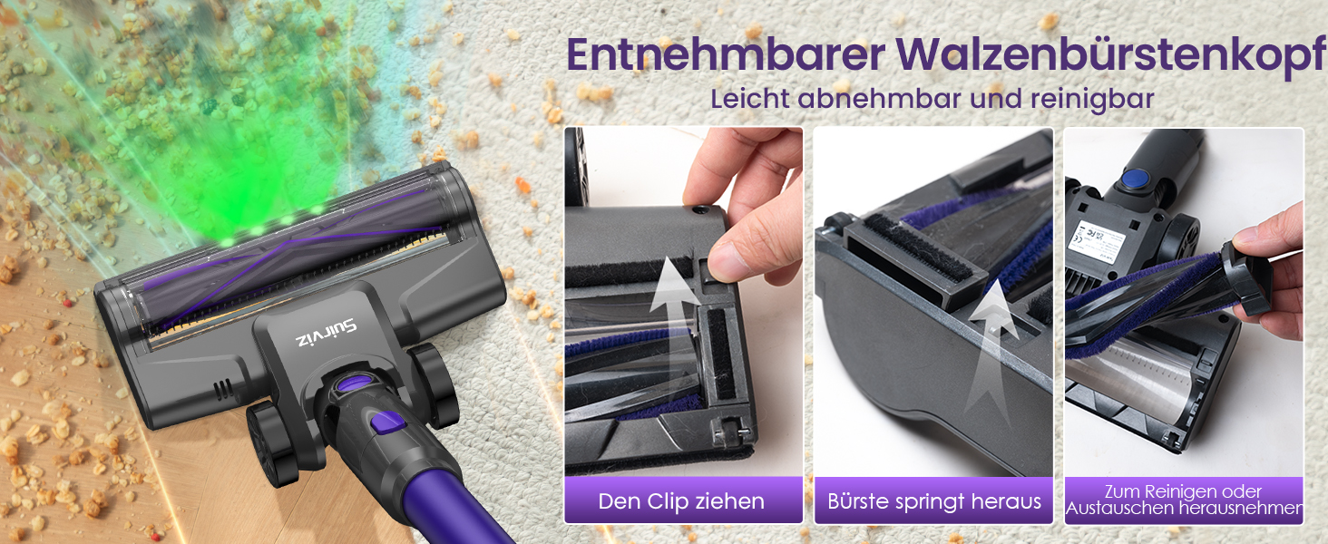 Акумуляторний пилосос Suirviz бездротовий, 40000Pa/500W, 45 хв роботи, самостійна парковка, легкий, для твердих поверхонь, килимів, шерсті тварин, фіолетовий