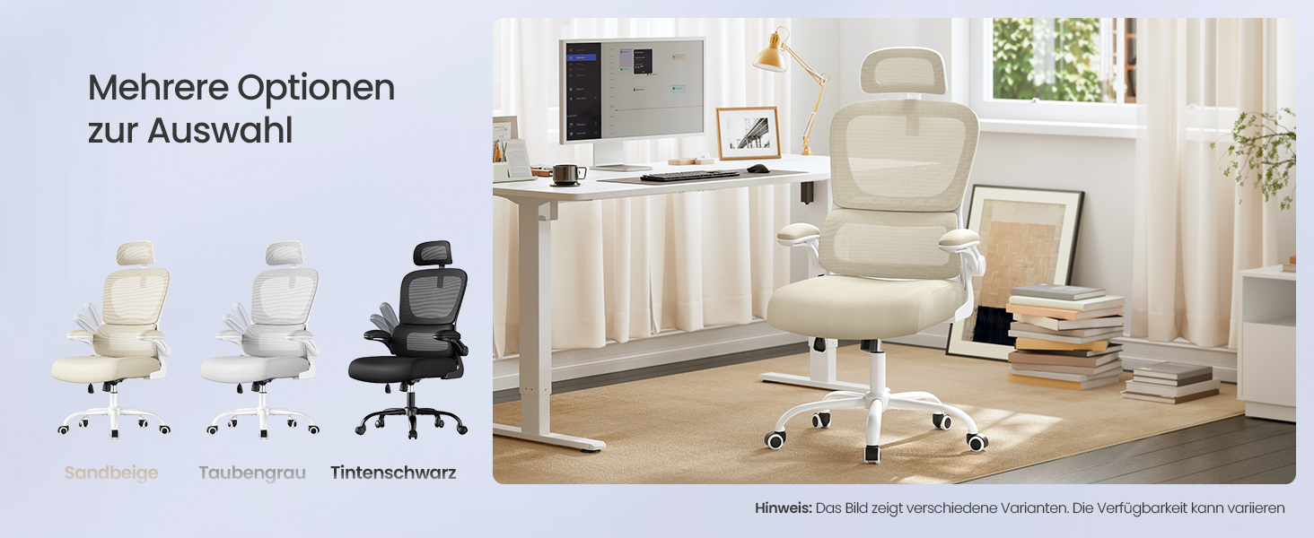 Офісне крісло SONGMICS з підтримкою попереку, сірий бежевий, з регульованою підголівником, для дому та офісу