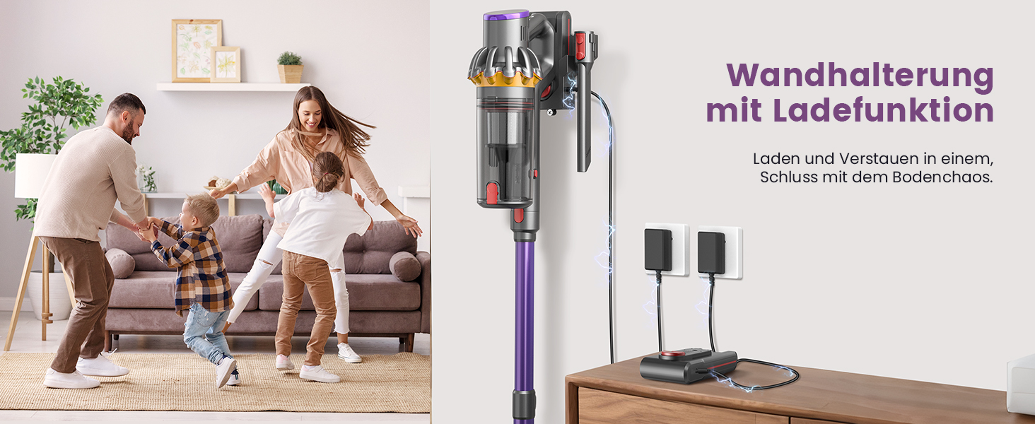 Бездротовий акумуляторний пилосос 45000 Па/580 Вт/70 хв, легкий, 6-в-1, з LED дисплеєм, станцією зарядки та насадкою проти спутання шерсті, для твердих поверхонь, килимів та шерсті тварин