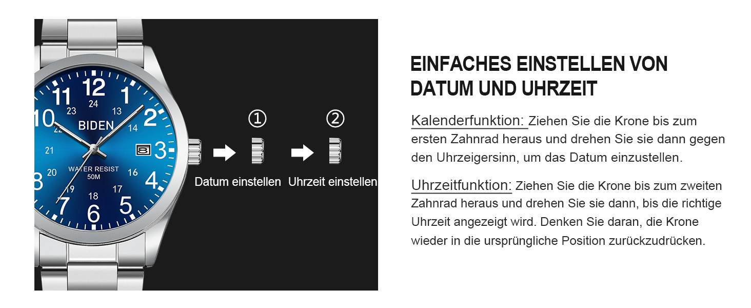 Годинник чоловічий LENQIN з нержавіючої сталі, аналоговий кварцовий годинник на зап'ястя, водостійкий 30M, стильний повсякденний годинник для чоловіків (01 - Сріблястий/Синій)