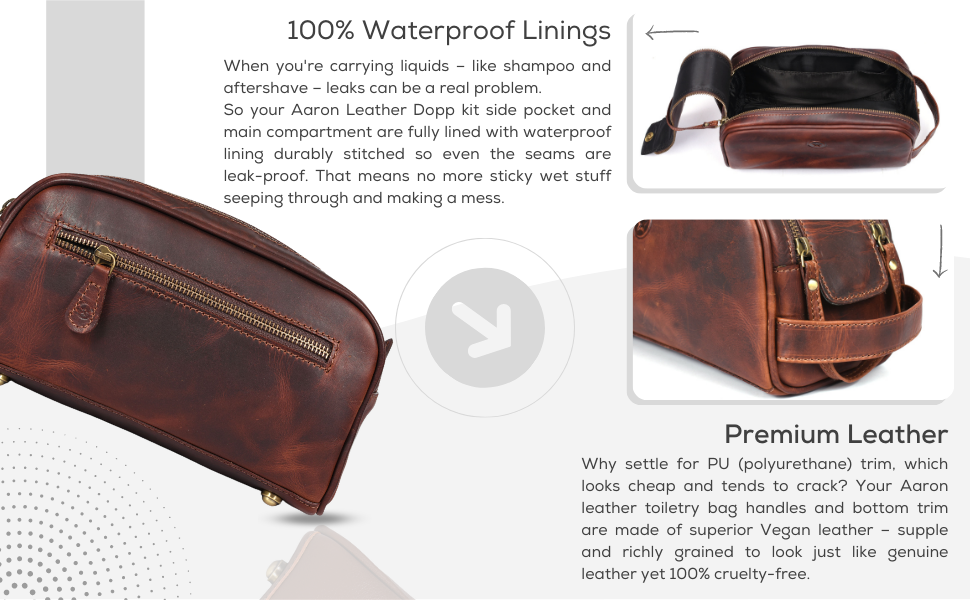 Шкіряна косметичка для чоловіків Aaron Leather — дорожній набір для догляду, темно-коричнева (горіх), з подвійною блискавкою