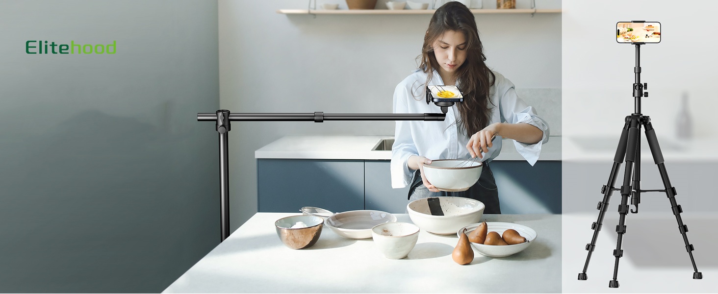Штатив настільний Elitehood з виносним плечем 114 см, гнучкий, для iPhone, Android, відеозйомки, 180 см, 63 см