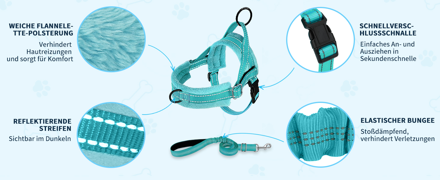 Нашийник для собак середніх та маленьких порід, м'який, не тягне, з 2 кліпсами для повідка, легкий, світловідбиваючий, чорний (S, Темно-синій)