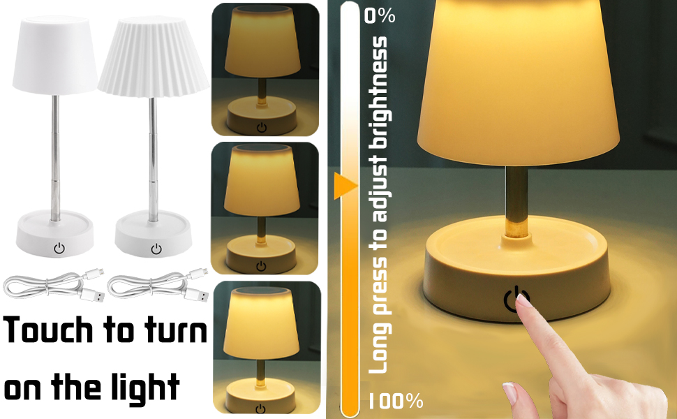 Настільна LED лампа акумуляторна 2 шт., телескопічна, з USB зарядкою, диммер сенсорний, нічник для спальні, вітальні, приліжкова