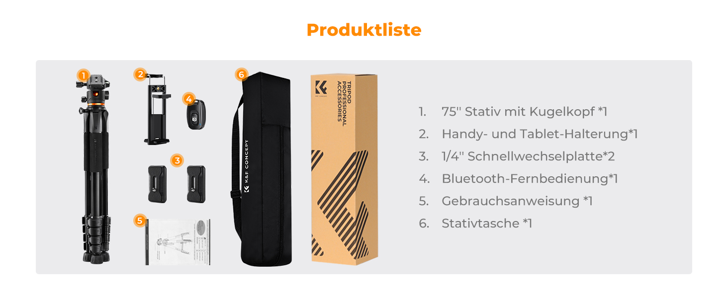 Штатив K&F Concept S255A3+BH-36, 190 см: для камер Canon, Nikon, Sony, смартфонів, відеокамер. Алюмінієвий штатив для фото- та відеозйомки