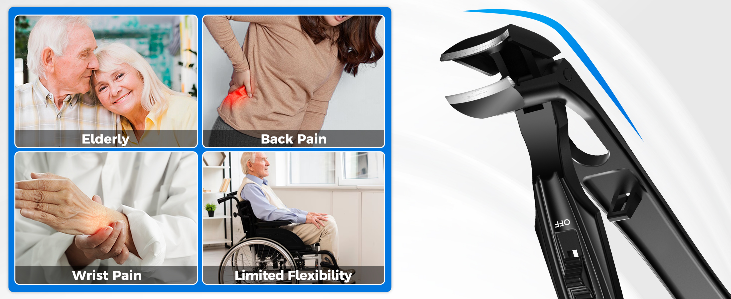 Кусачки для нігтів для літніх людей з широкими щелепами та довгою ручкою, кусачки для кутикули з кутовою головкою, з контейнером для збору обрізків, подарунок для чоловіків та жінок, чорні