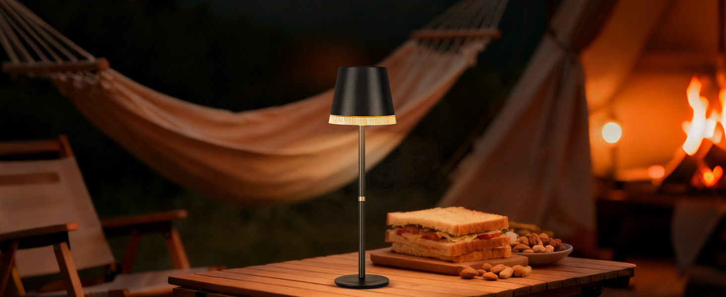 Настільна лампа LED акумуляторна бездротова OUTON з RGB підсвіткою, димуванням та сенсорним керуванням, чорна (2 шт)