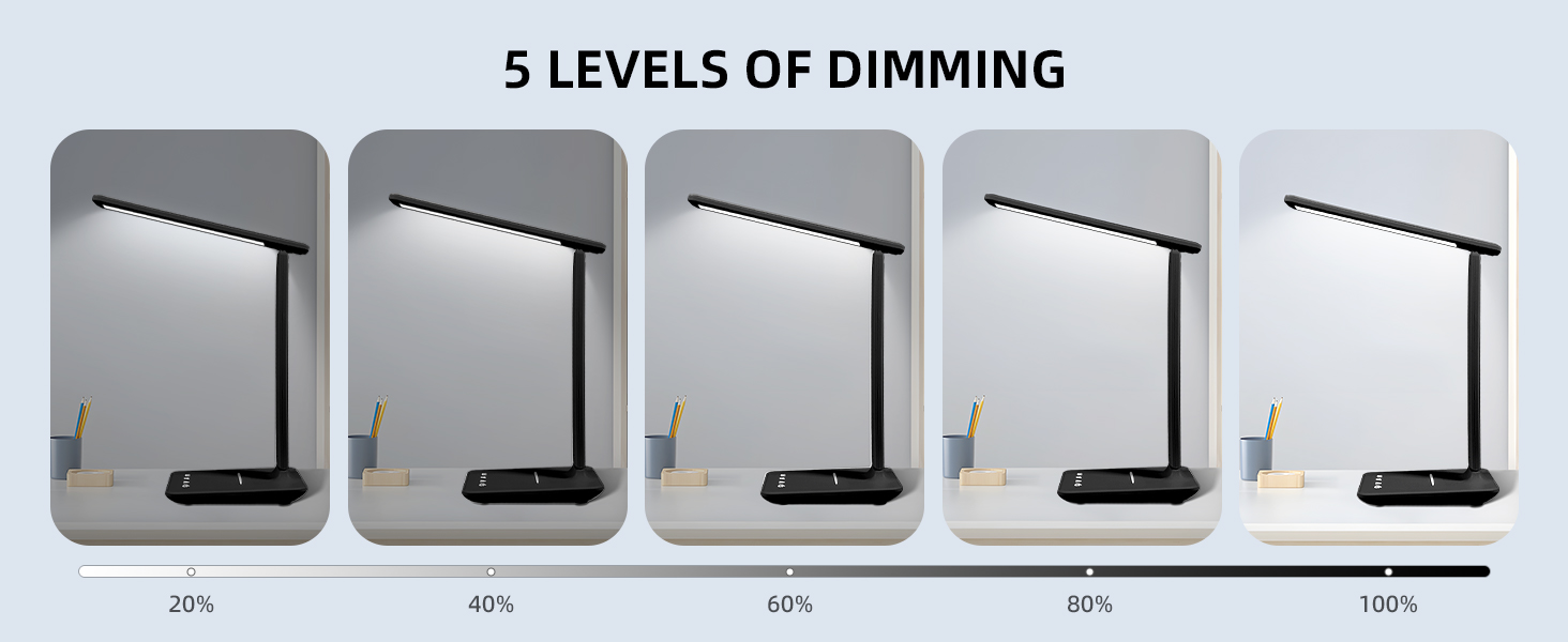 LED лампа настільна диммерна з USB, 5 кольорів та 5 рівнів яскравості, торчкова панель для читання, дитяча, для спальні, офісу, чорна