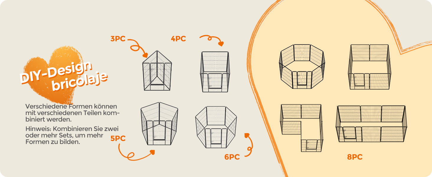 Вольєр для тварин Feandrea Freilaufgege, XXL (77 x 100 см), чорний, з 8 панелей, DIY, для дому та вулиці