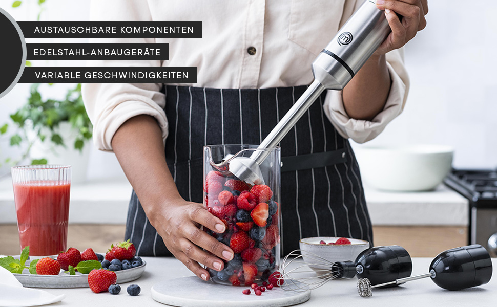 Стаціонарний блендер MasterChef Stabmixer 3-в-1 з нержавіючої сталі: блендер, міксер, вспениватель молока. 400W, 2 швидкості, миється в посудомийній машині