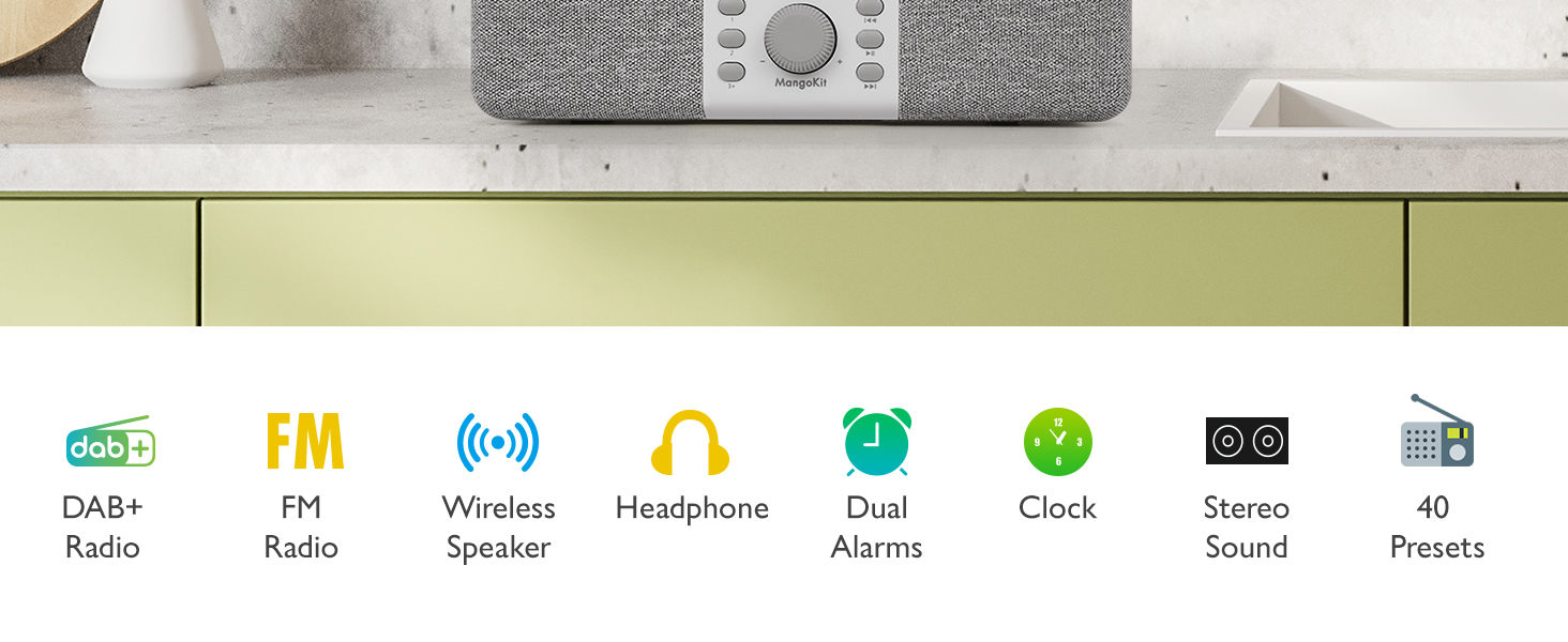 Радіоприймач MD5 Stereo DAB+ з Bluetooth, сірий - цифрове радіо DAB, FM, годинник, будильник