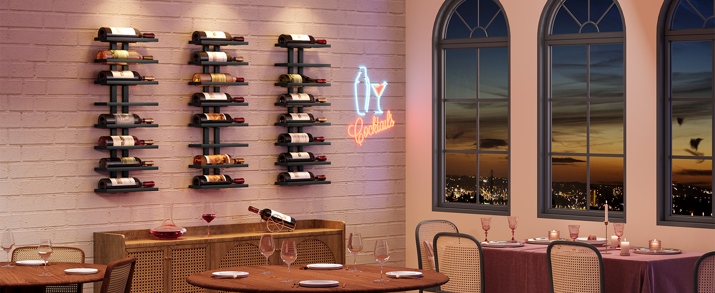 Настінна вітрина для вина FAVOOOSTY з 8 полицями, металева, чорна. Підійде для вітальні, спальні, винного підвалу. 1 комплект