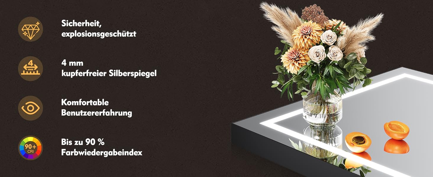 Дзеркало для ванної кімнати SONNI з підсвічуванням 60x40 см, IP44, білий (70x50 см, темно-сірий + рамкове підсвічування)