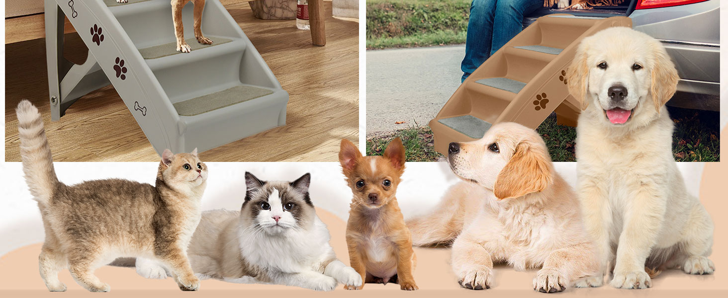 Сходинка для собак та котів SUBTLETY: розкладні сходи з 4 антиковзними сходинками, до 75 кг (колір: коричневий)