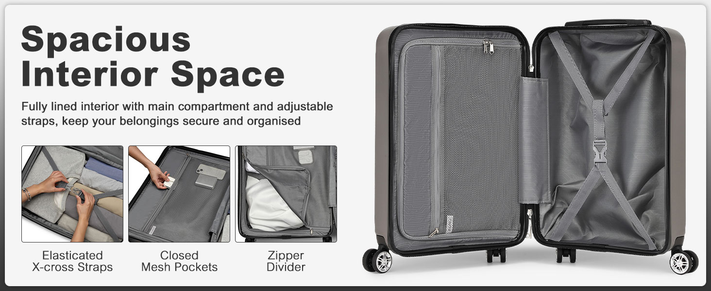 Чемодан-тележка KONO з розширенням, жорсткий корпус, XL, з TSA-замком та 4 колесами, 75x47.5x29.5 см, сірий