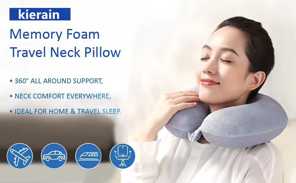 Подушка для шиї у літак/подорожі з Memory Foam - підтримуюча, компактна, легка, сіра