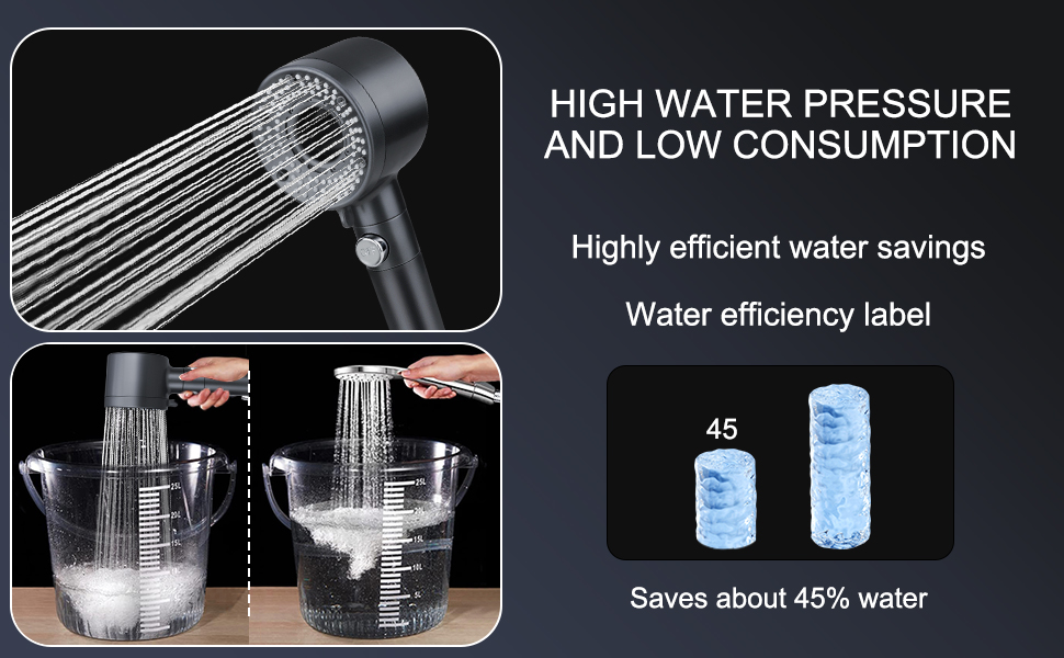 Насадка для душу з шлангом 2 м, фільтрована ручна лійка, високий тиск, економія води з мінеральними кульками, 5 режимів, стоп-функція для жорсткої води, залишків хлору, бактерій та важких металів, сірого кольору з шлангом